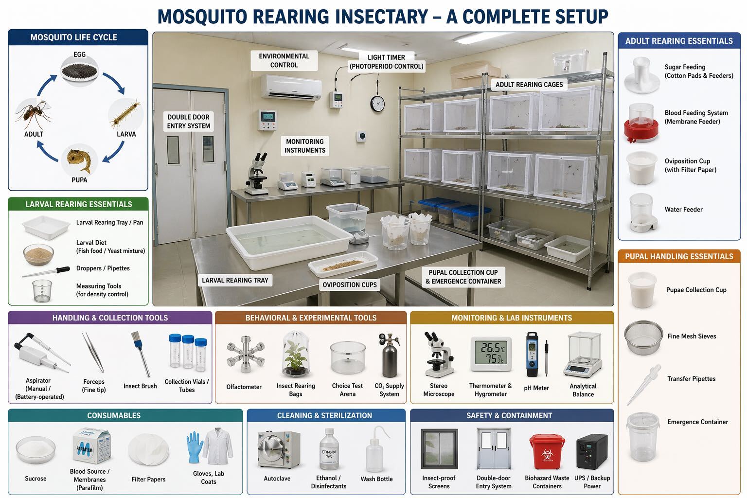 Comprehensive list of Insectary Utilities for Mosquito Rearing